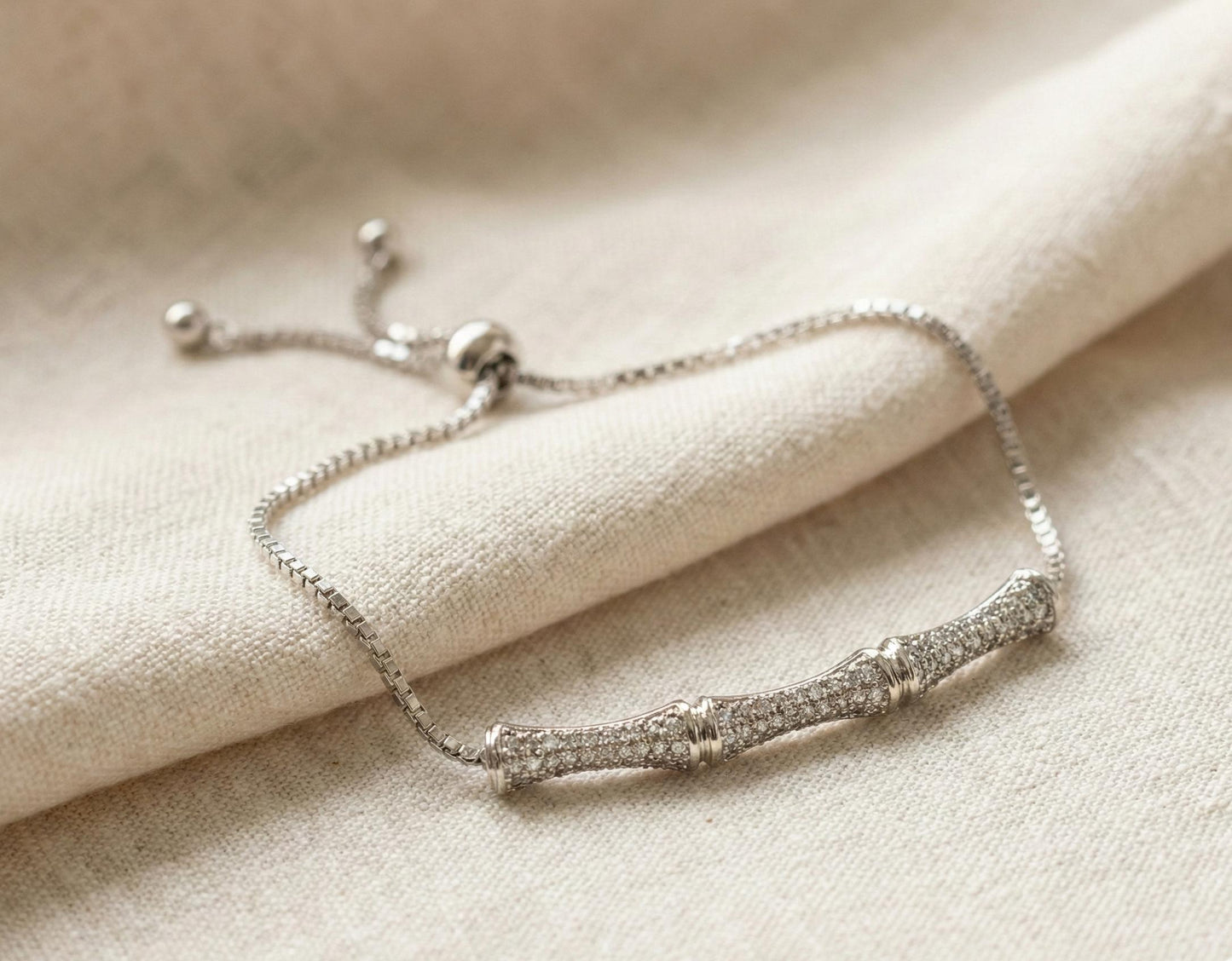 Bamboo Crystal Pavé Silver Bracelet