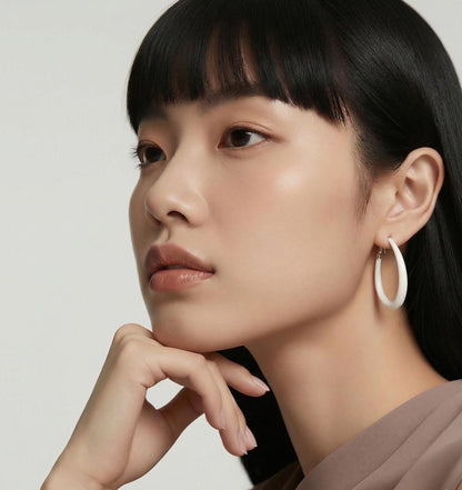 White Teardrop Hoop Earrings