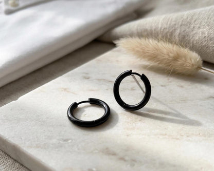 Black 16mm Huggie Hoop Earrings