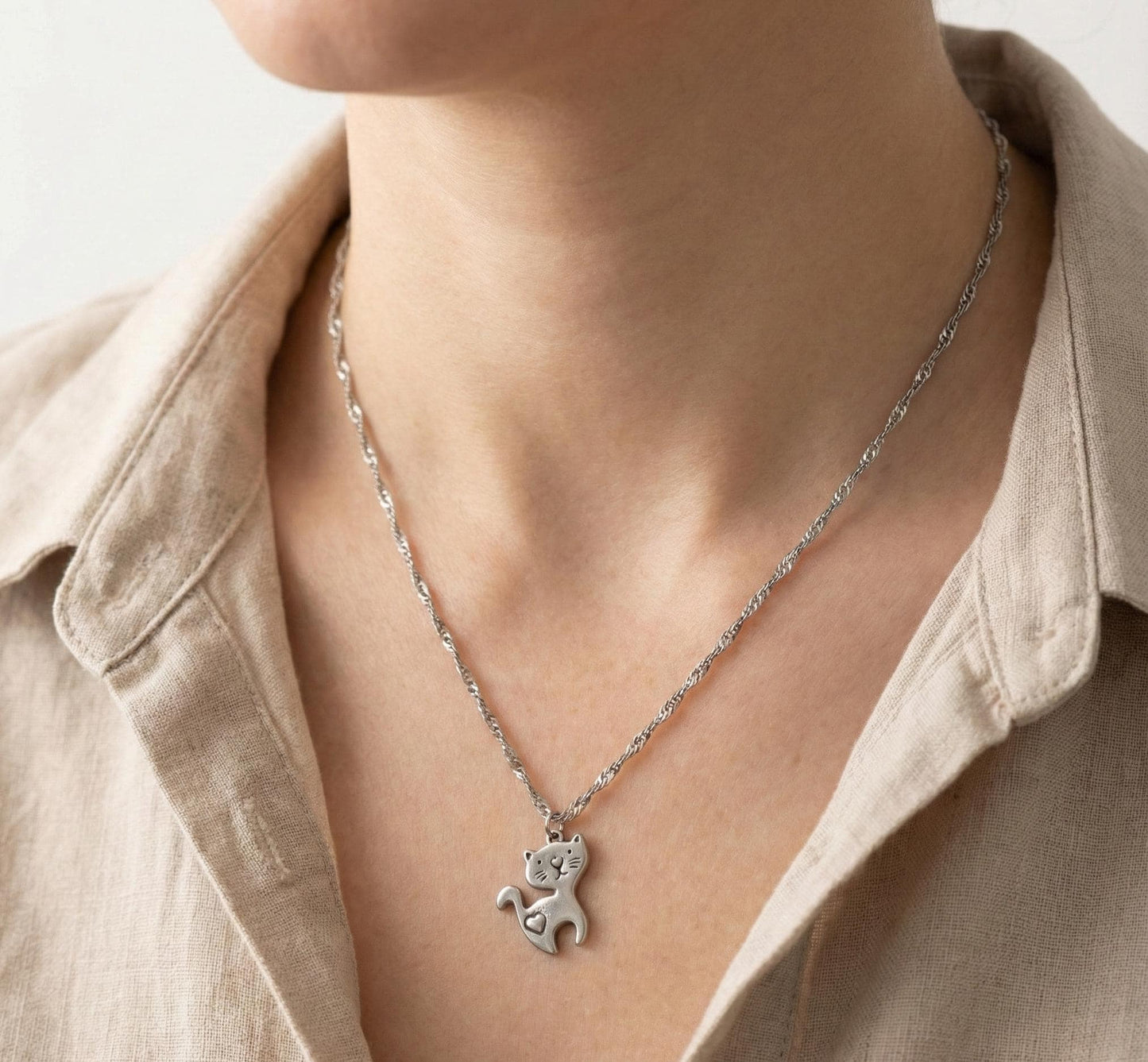 Pewter Cat Pendant Necklace
