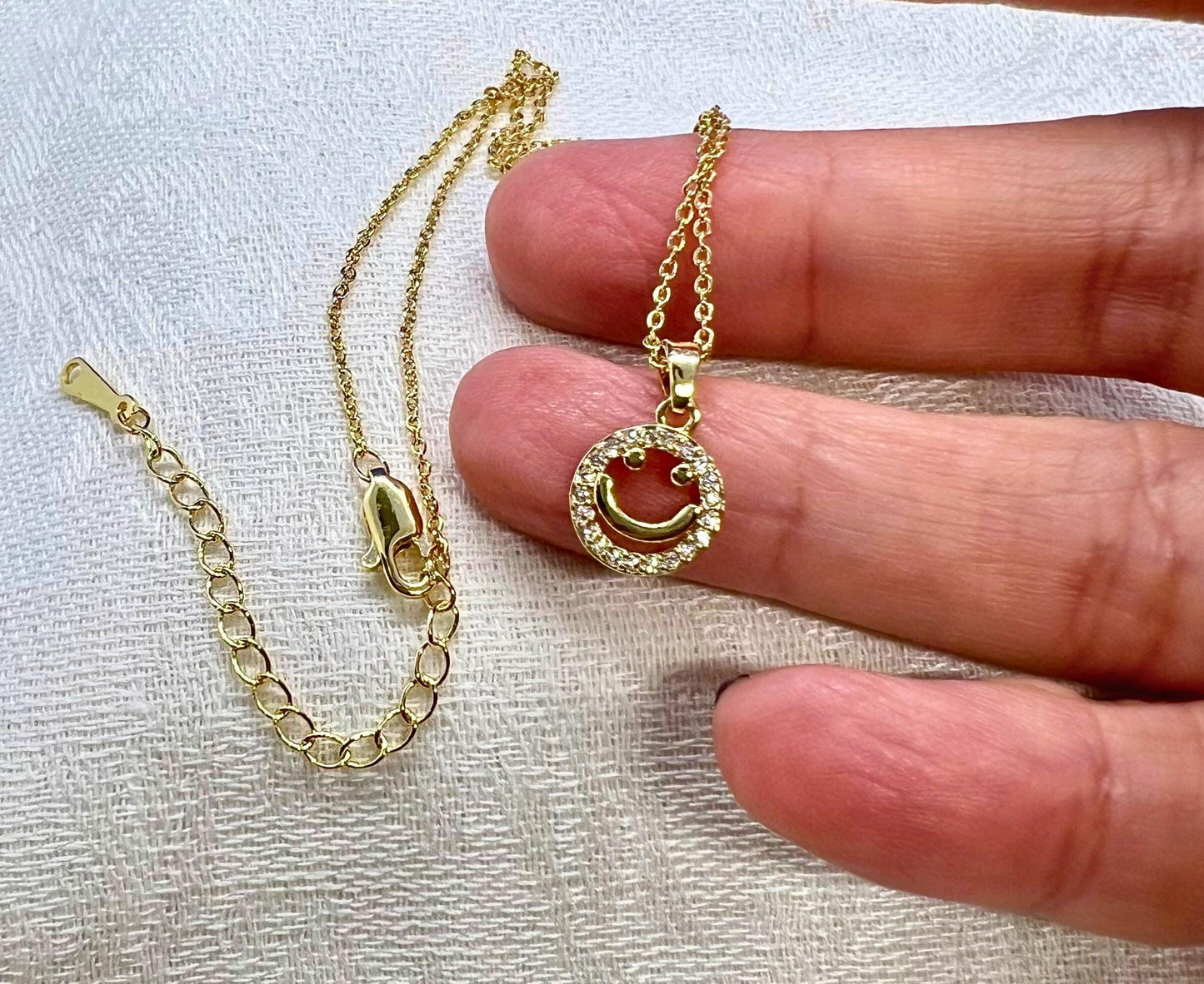 Crystal Smiley Face Pendant Necklace