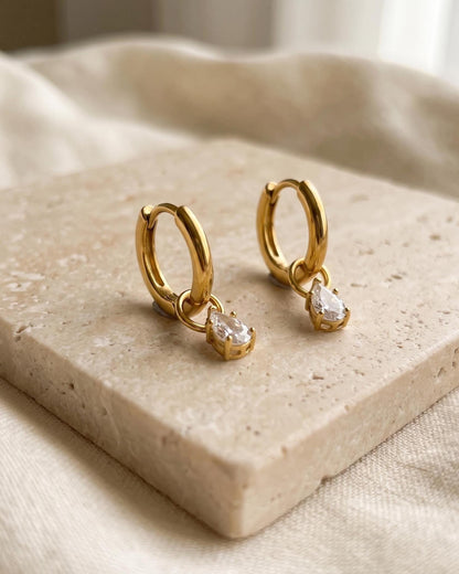 Teardrop CZ Gold Huggie Hoops