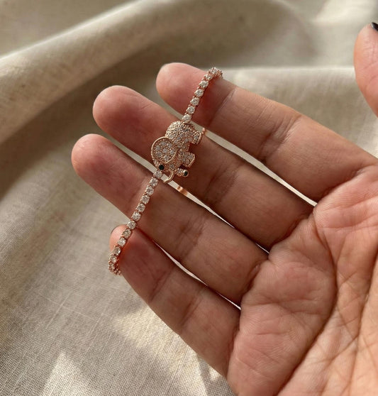 Good Luck Elephant Charm Bracelet Rose Gold Adjustable Dainty Fortune Jewelry