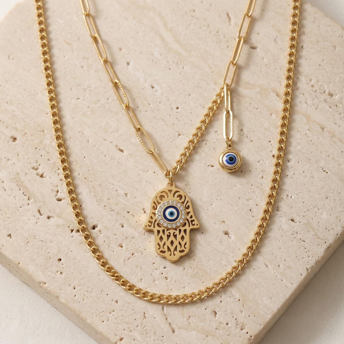 Hamsa Evil Eye Gold Necklace