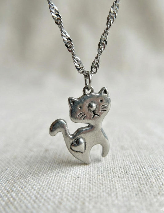 Pewter Cat Pendant Necklace