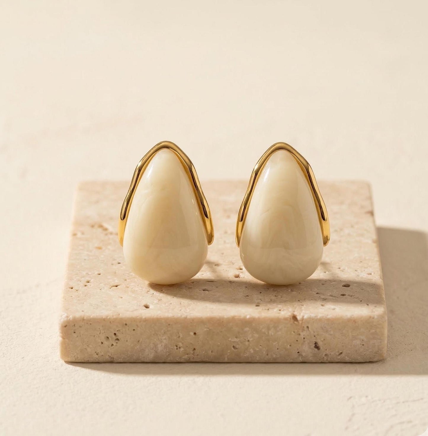 Ivory Resin Teardrop Stud Earrings