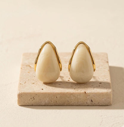 Ivory Resin Teardrop Stud Earrings