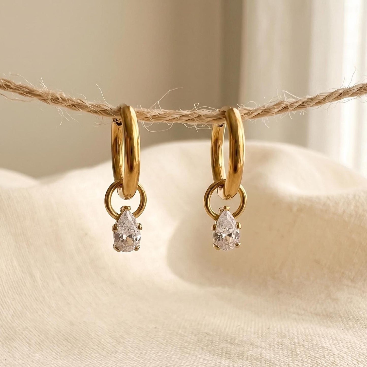 Teardrop CZ Gold Huggie Hoops