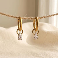 Teardrop CZ Gold Huggie Hoops