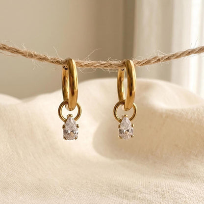 Teardrop CZ Gold Huggie Hoops