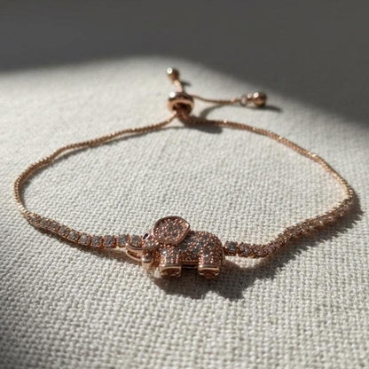 Good Luck Elephant Charm Bracelet Rose Gold Adjustable Dainty Fortune Jewelry