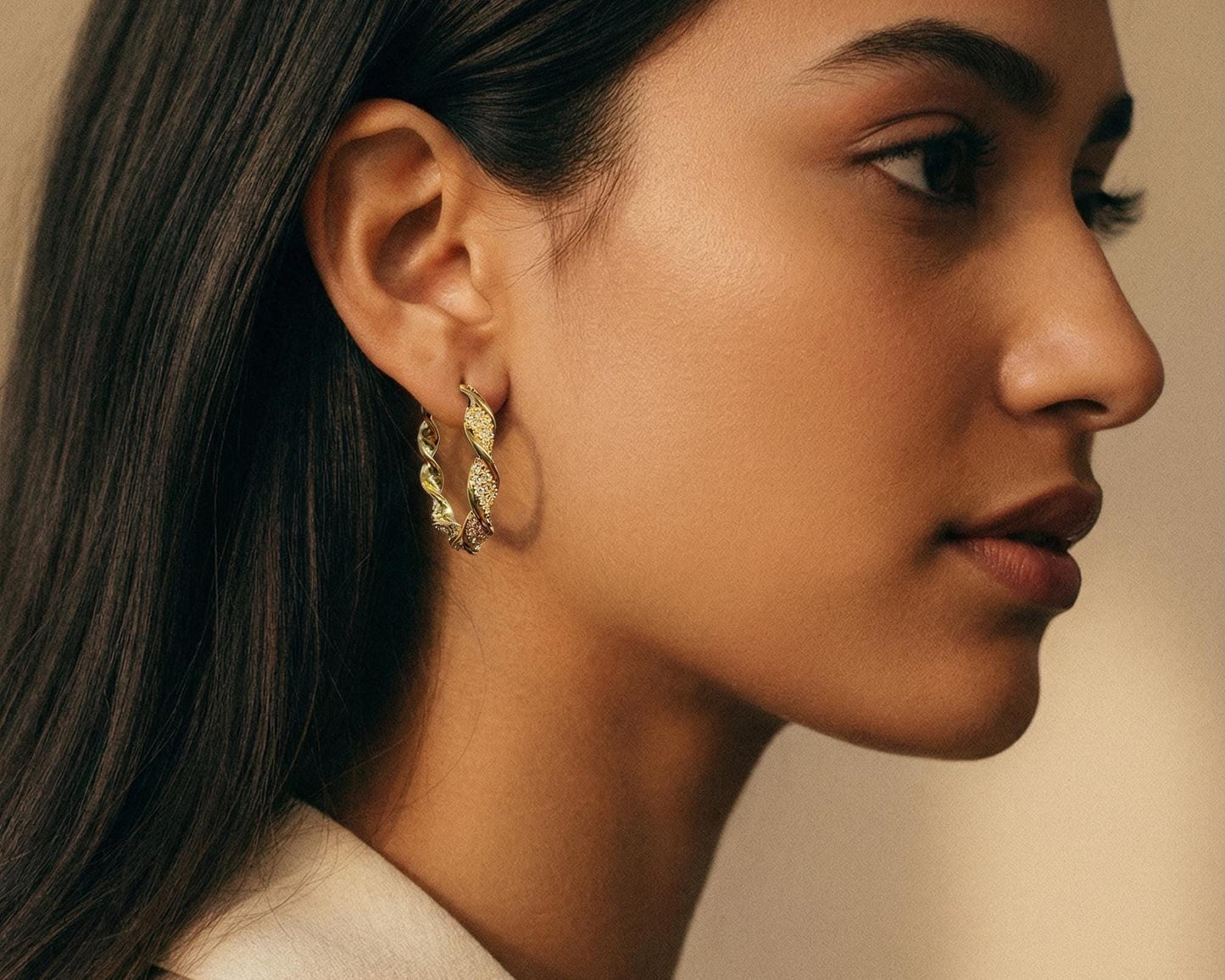 Twisted Crystal Pavé Gold Hoop Earrings