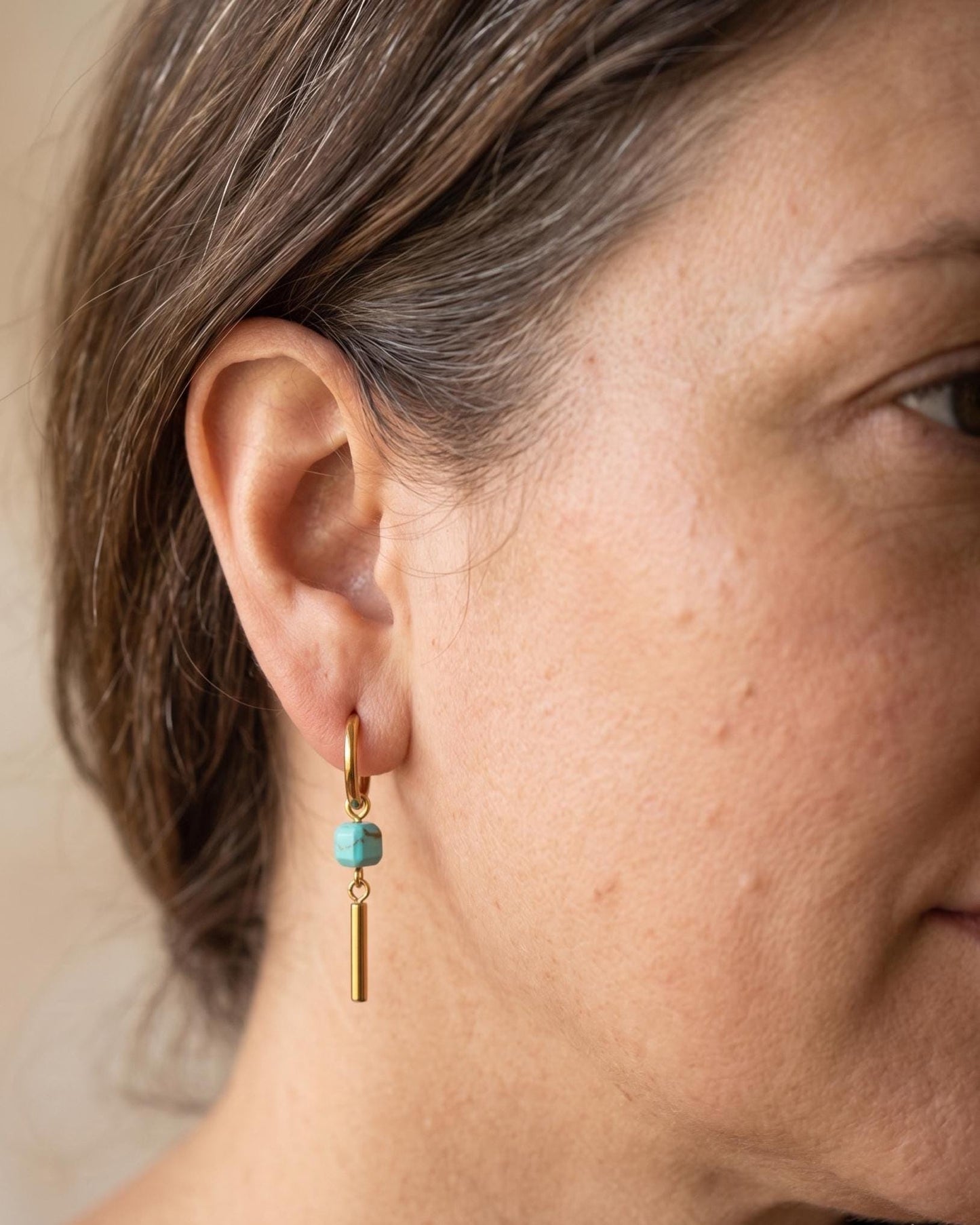 Gold & Turquoise Dangle Huggie Hoop Earrings