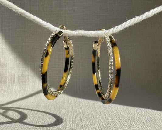 Tortoiseshell Gold Resin Hoop Earrings