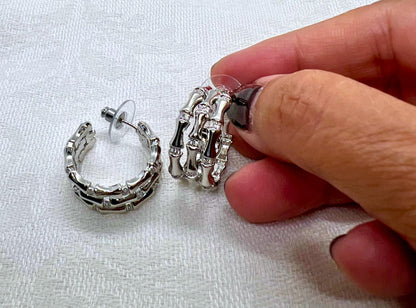 Bamboo Crystal Pavé Silver Earrings