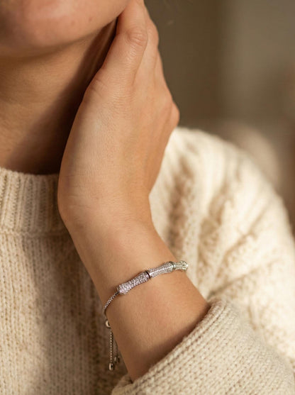 Bamboo Crystal Pavé Silver Bracelet