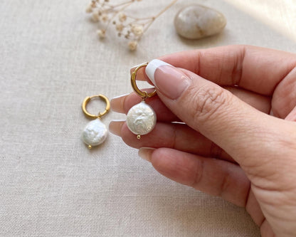 Pearl Drop Gold Huggie Hoops