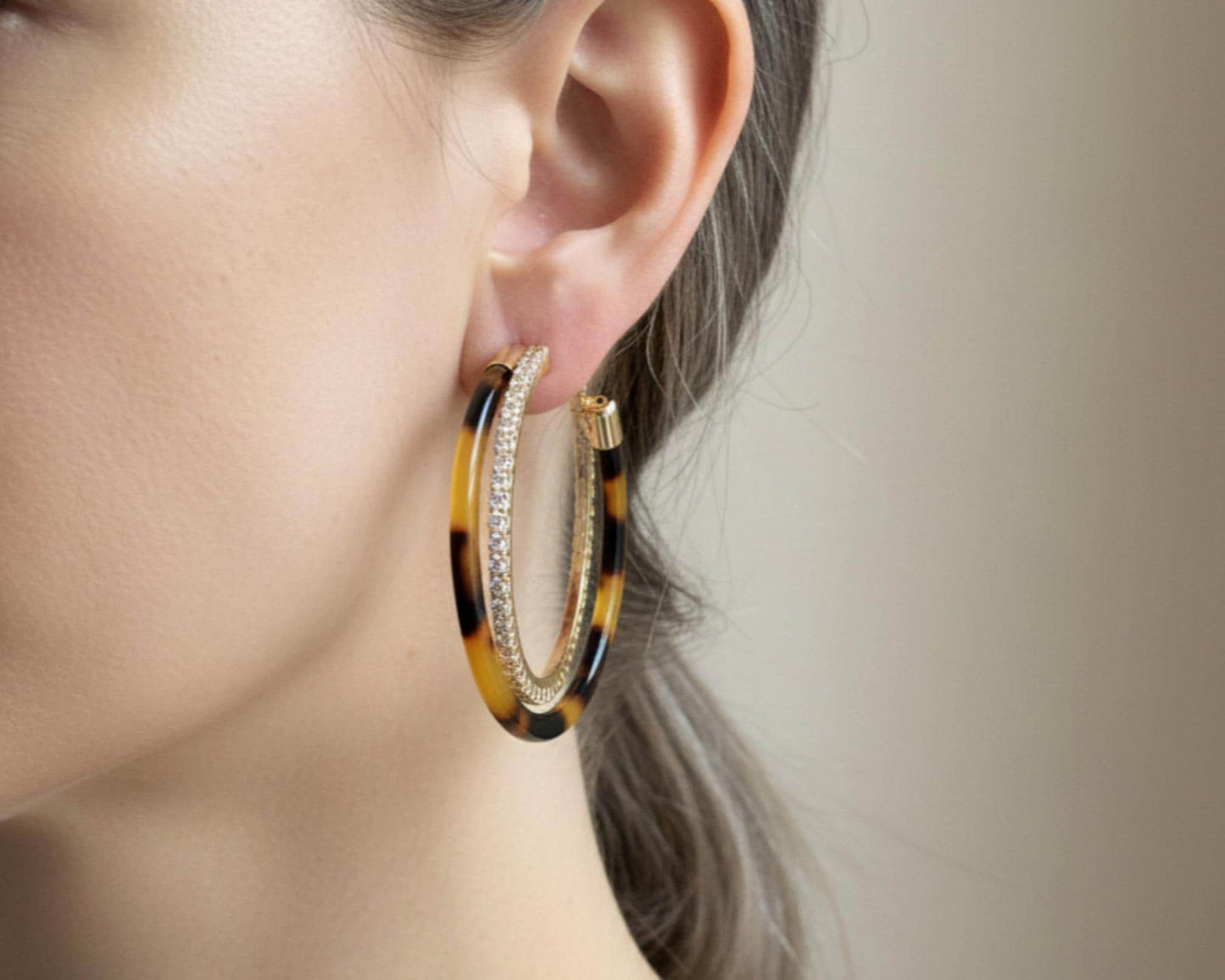 Tortoiseshell Gold Resin Hoop Earrings