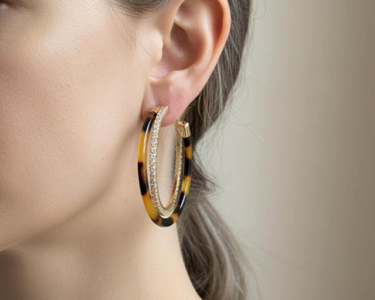 Tortoiseshell Gold Resin Hoop Earrings