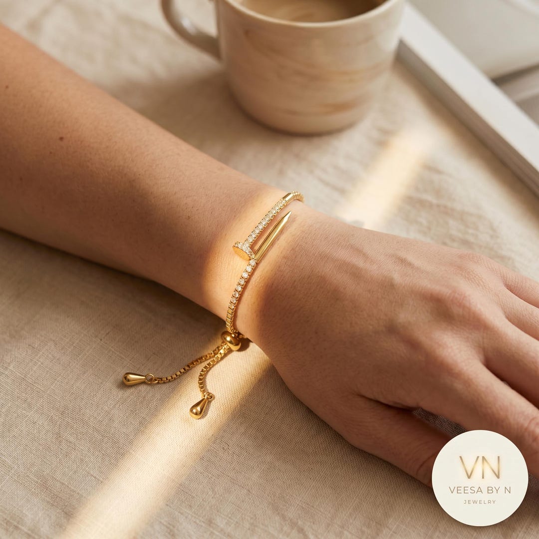 Crystal Pavé Nail Cuff Adjustable Bracelet
