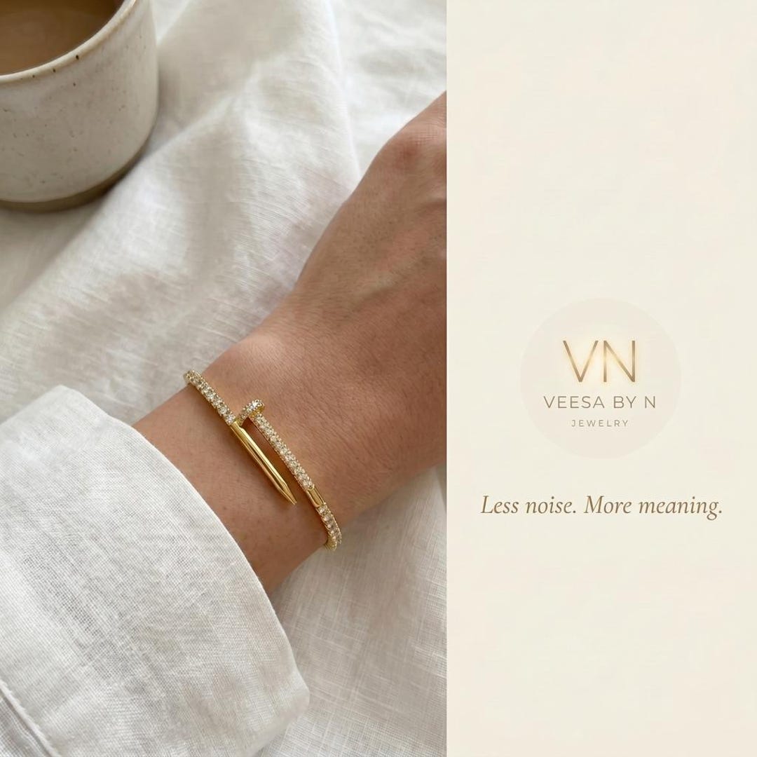 Crystal Pavé Nail Cuff Adjustable Bracelet