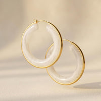 White Resin Hoop Earrings with Gold Trim