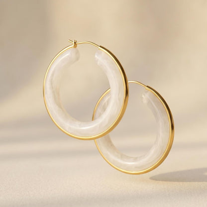 White Resin Hoop Earrings with Gold Trim