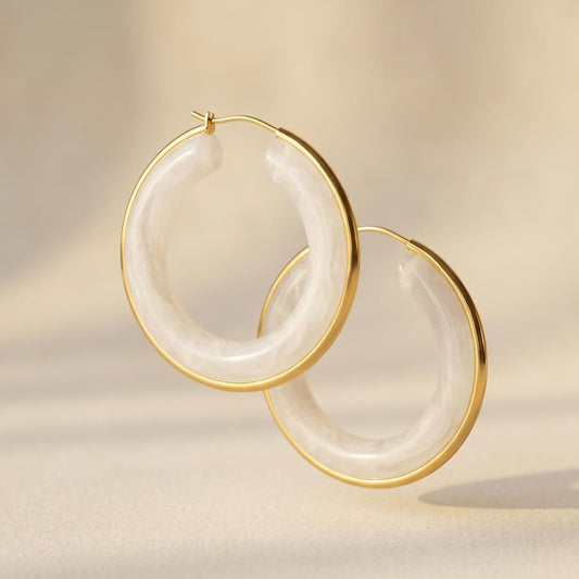 White Resin Hoop Earrings with Gold Trim