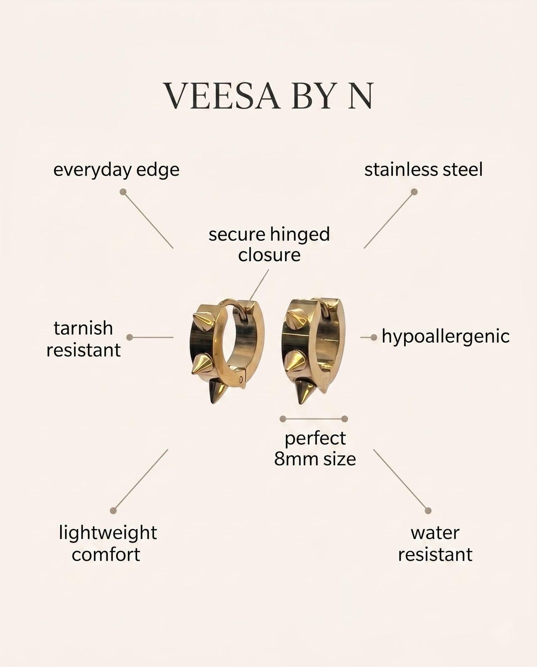 Gold spiky huggie hoop earrings in eco-friendly gift box by VEESA BY N