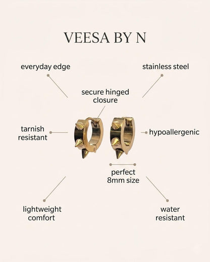 Gold spiky huggie hoop earrings in eco-friendly gift box by VEESA BY N