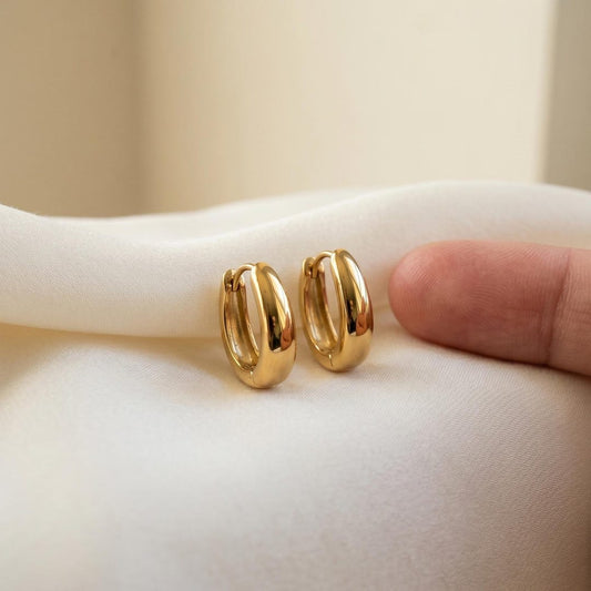 Gold oval huggie hoop earrings 13mm stainless steel minimalist