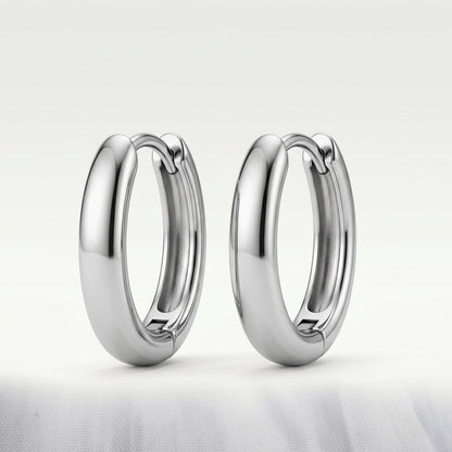 Silver oval huggie hoop earrings 13mm stainless steel