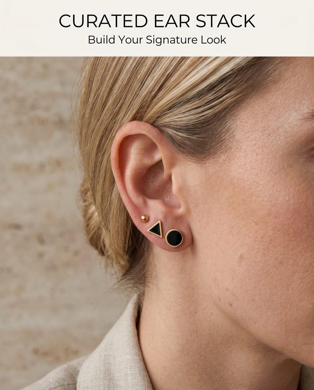 Black onyx geometric stud earrings set styled