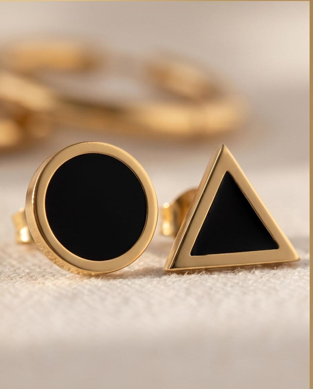 Mother of pearl geometric stud earrings close up