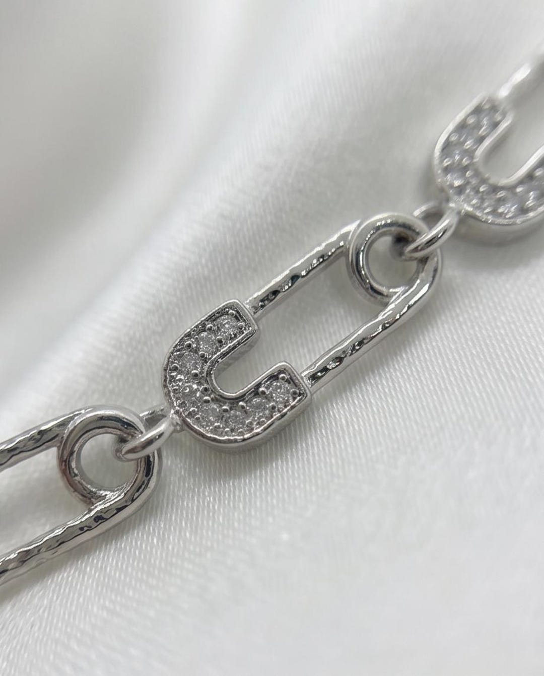 Crystal Safety Pin Bracelet CZ detail macro