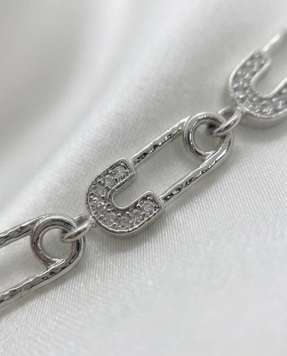Crystal Safety Pin Bracelet CZ detail macro