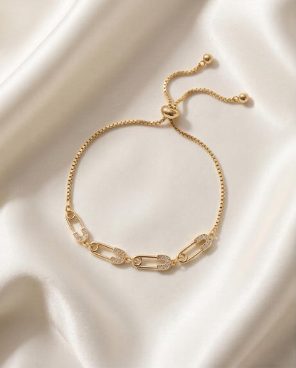 Crystal Safety Pin Bracelet flat lay
