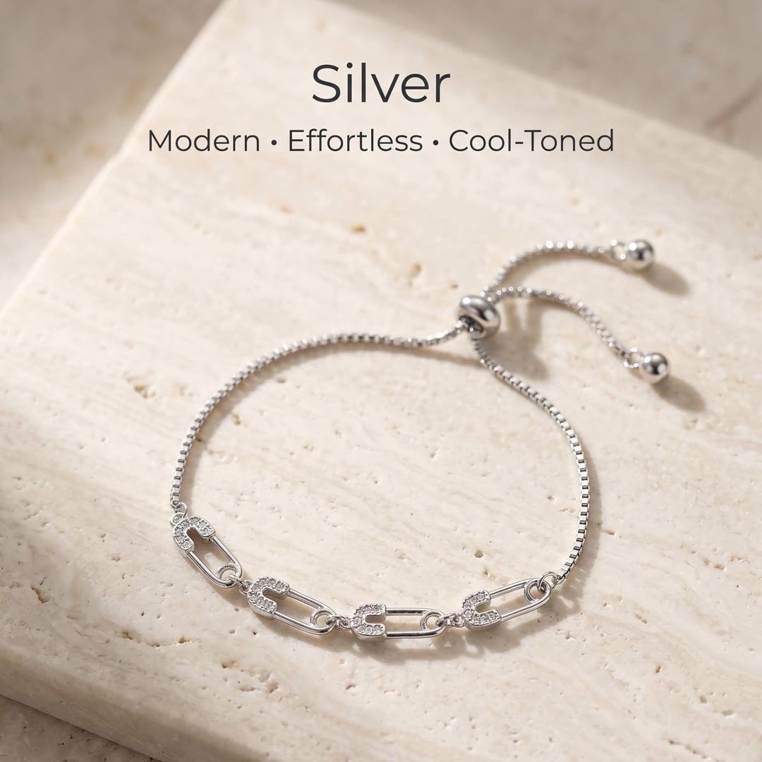 Crystal Safety Pin Bracelet silver wrist worn