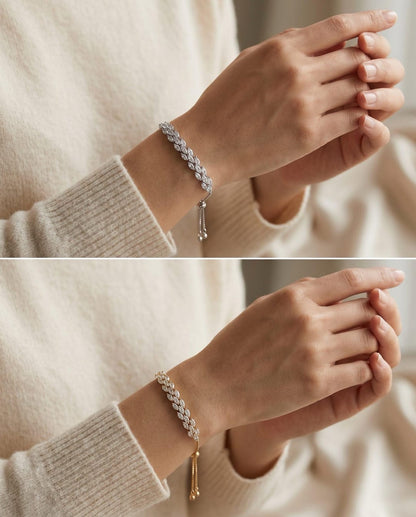 Marquise crystal bracelet white gold flat lay