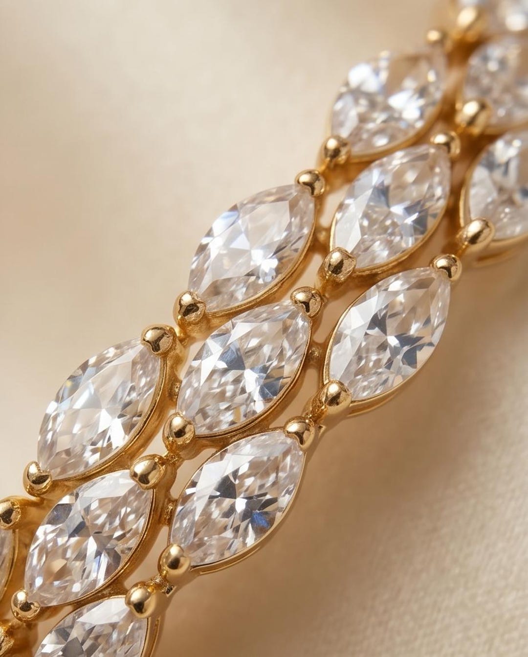 Marquise CZ bracelet leaf silhouette macro