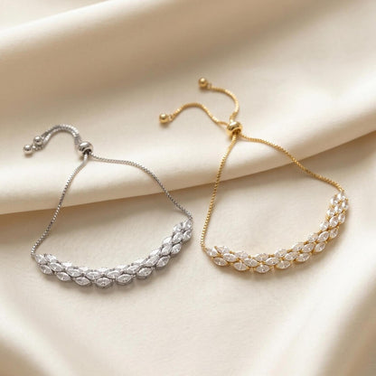 Marquise crystal bracelet yellow gold leaf-inspired CZ jewelry