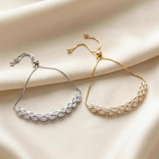 Marquise crystal bracelet yellow gold leaf-inspired CZ jewelry