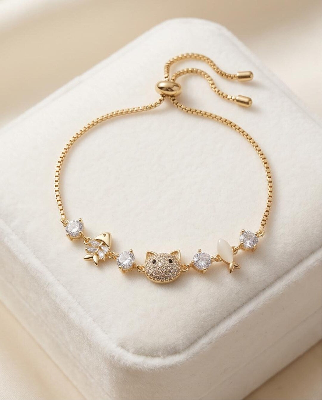Kawaii kitty bracelet worn stacked