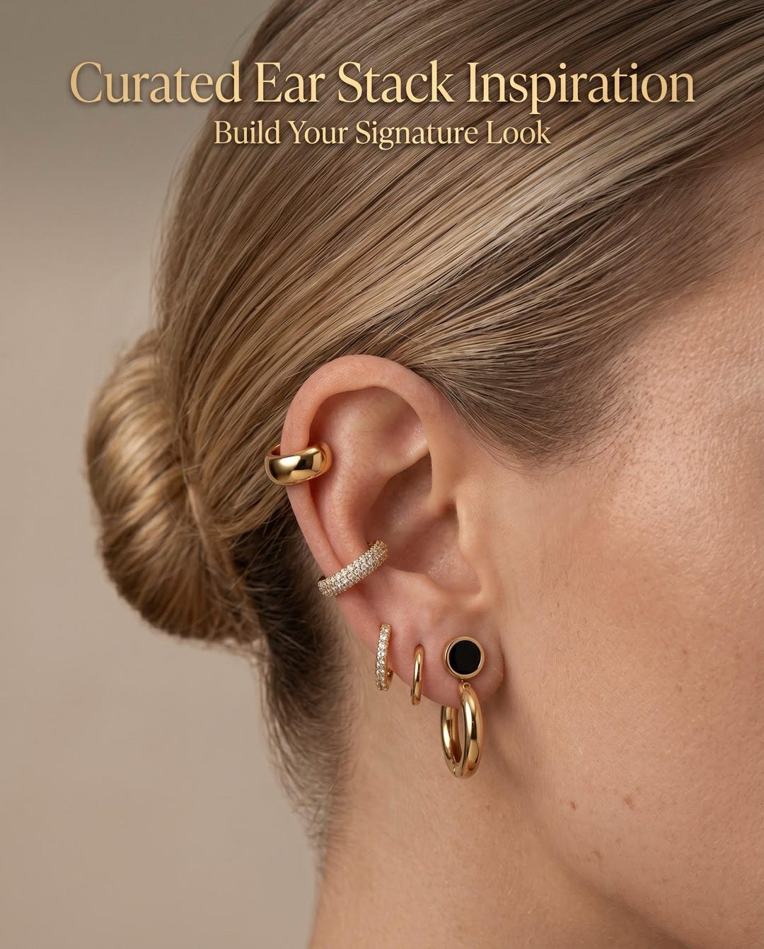 Gold geometric earring set circle and triangle studs detail