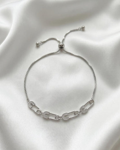 Crystal Safety Pin Bracelet gold and silver variants