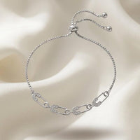 Crystal Safety Pin Bracelet gold adjustable CZ paperclip link