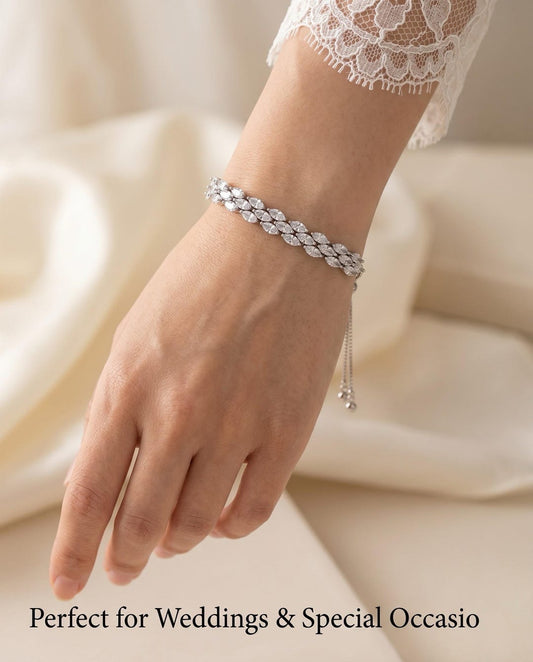 Marquise crystal bracelet worn on wrist close-up