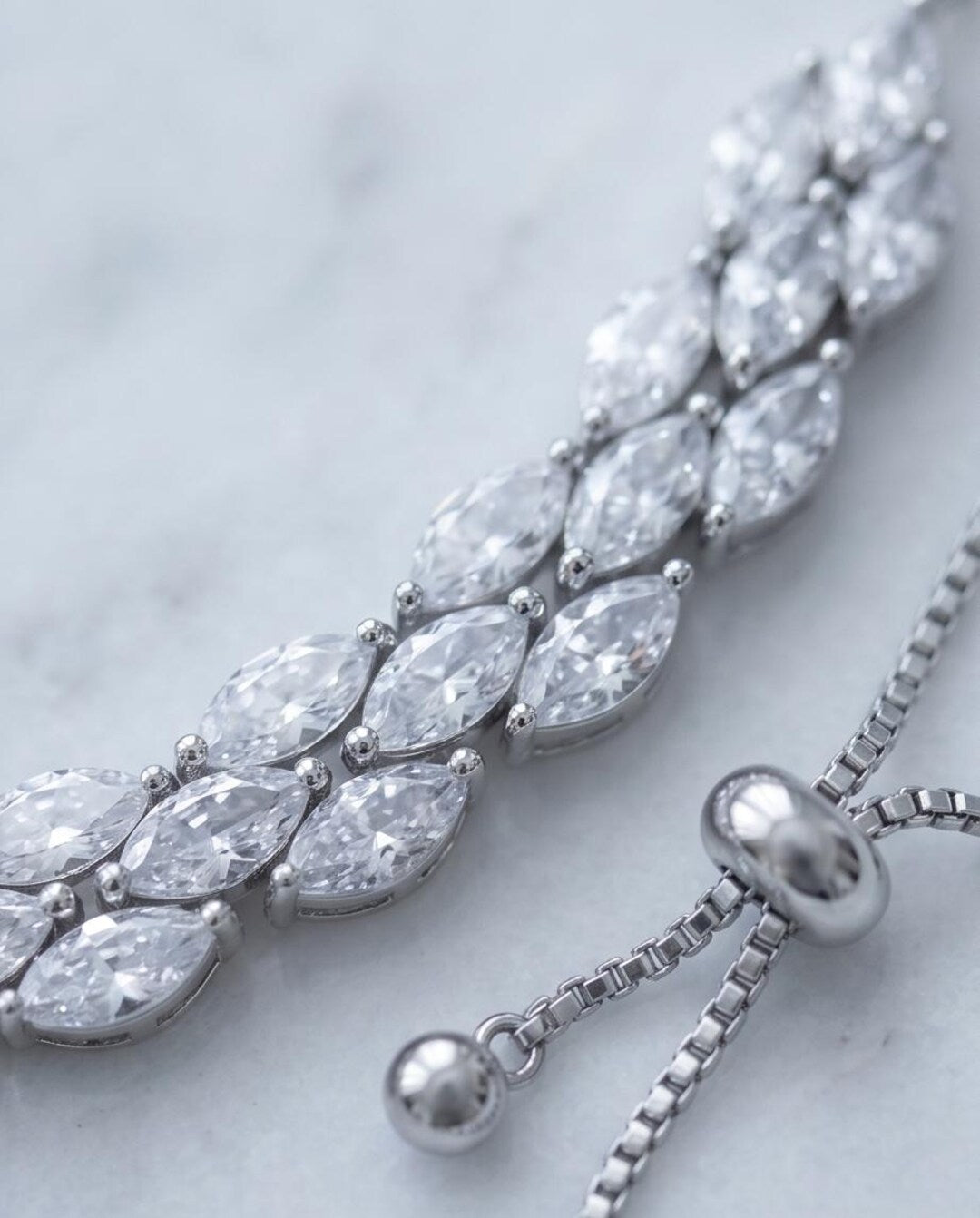 Marquise crystal bracelet sparkling CZ cluster detail