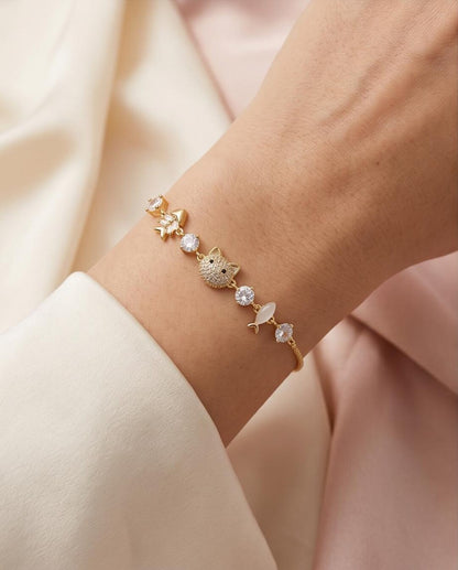 Kitty cat charm bracelet silver CZ kawaii jewelry