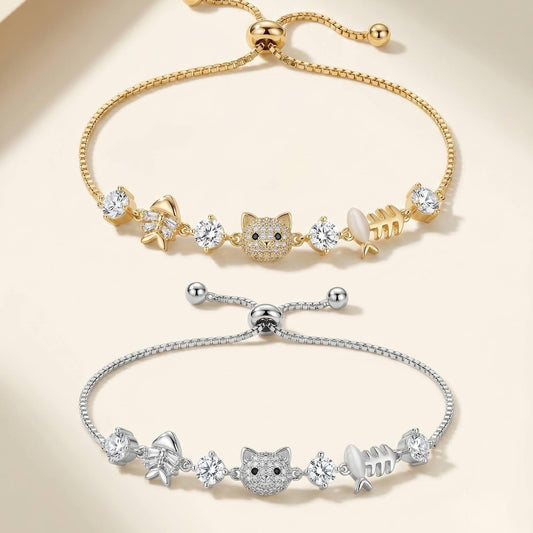Kitty cat charm bracelet gold CZ kawaii jewelry